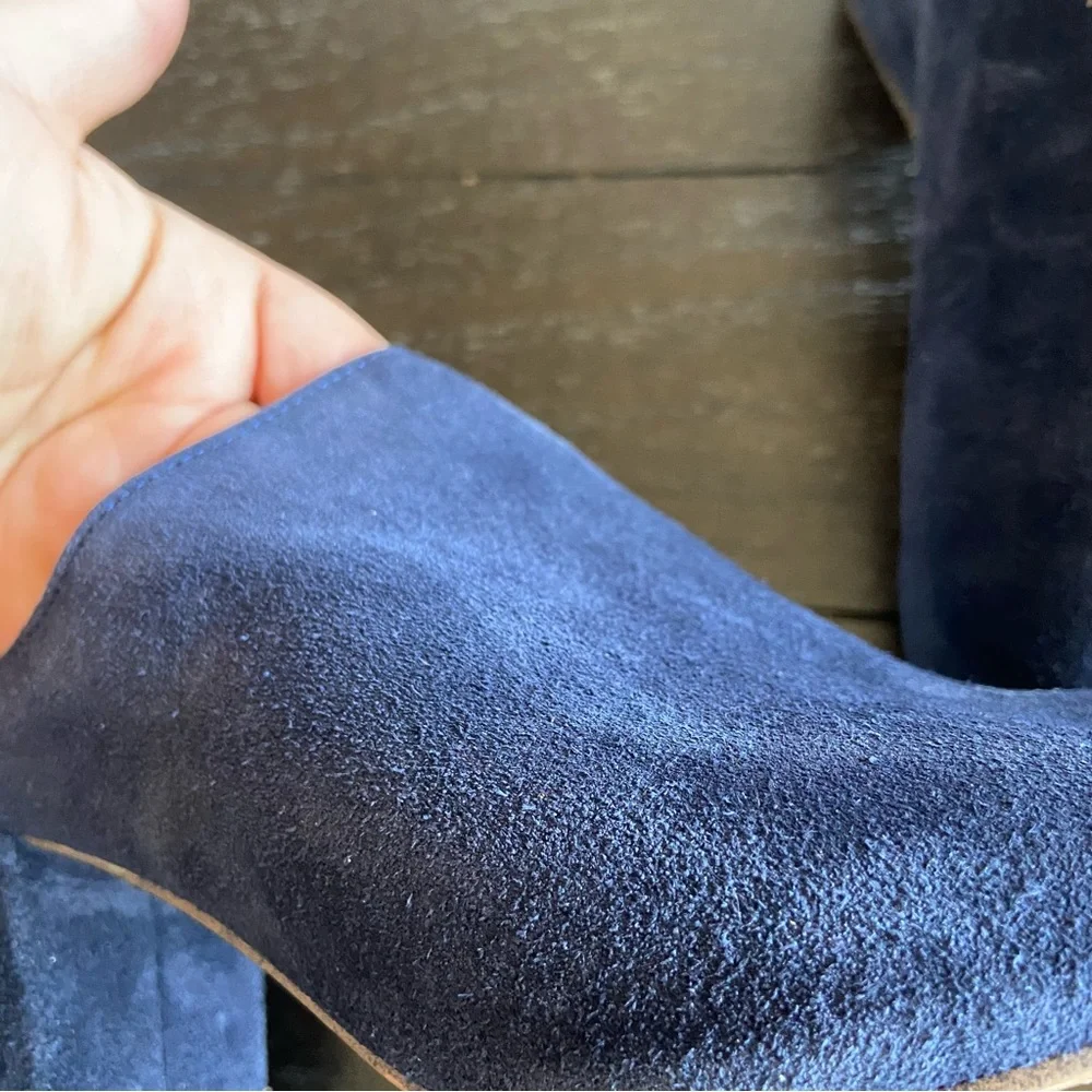 Splendid Navy‎ Blue Suede Leather Peep Toe Mules Sandals Heels Size 10